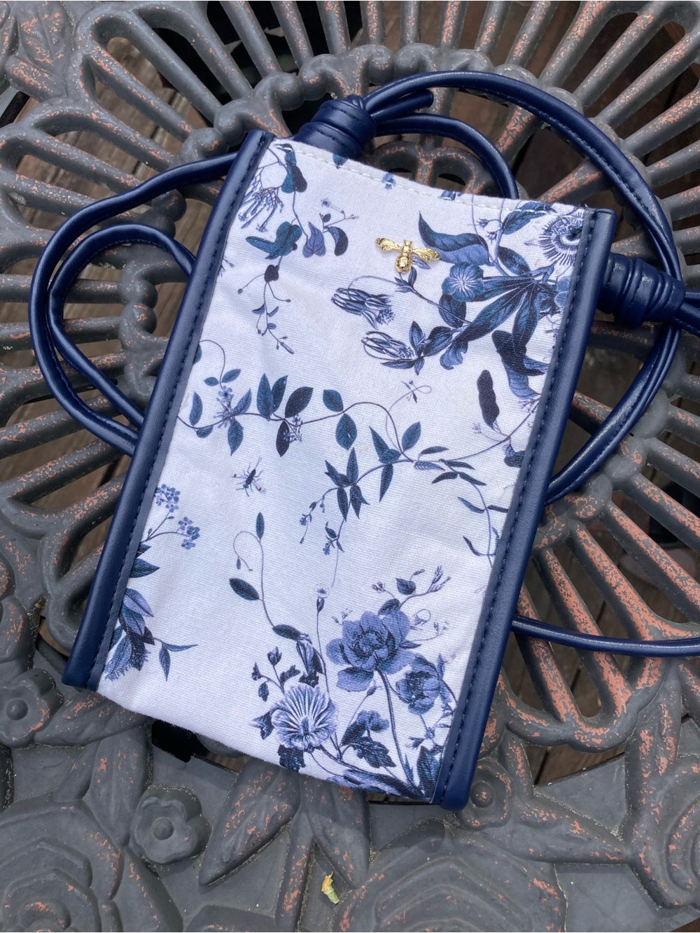 Fable England Blooming Blue Floral Design Mini Crossbody Purse